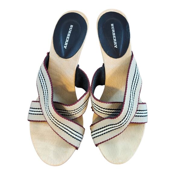 Burberry shoes sz 36EU 5.5 USA Wooden clog heel sandal crisscross - Picture 1 of 14